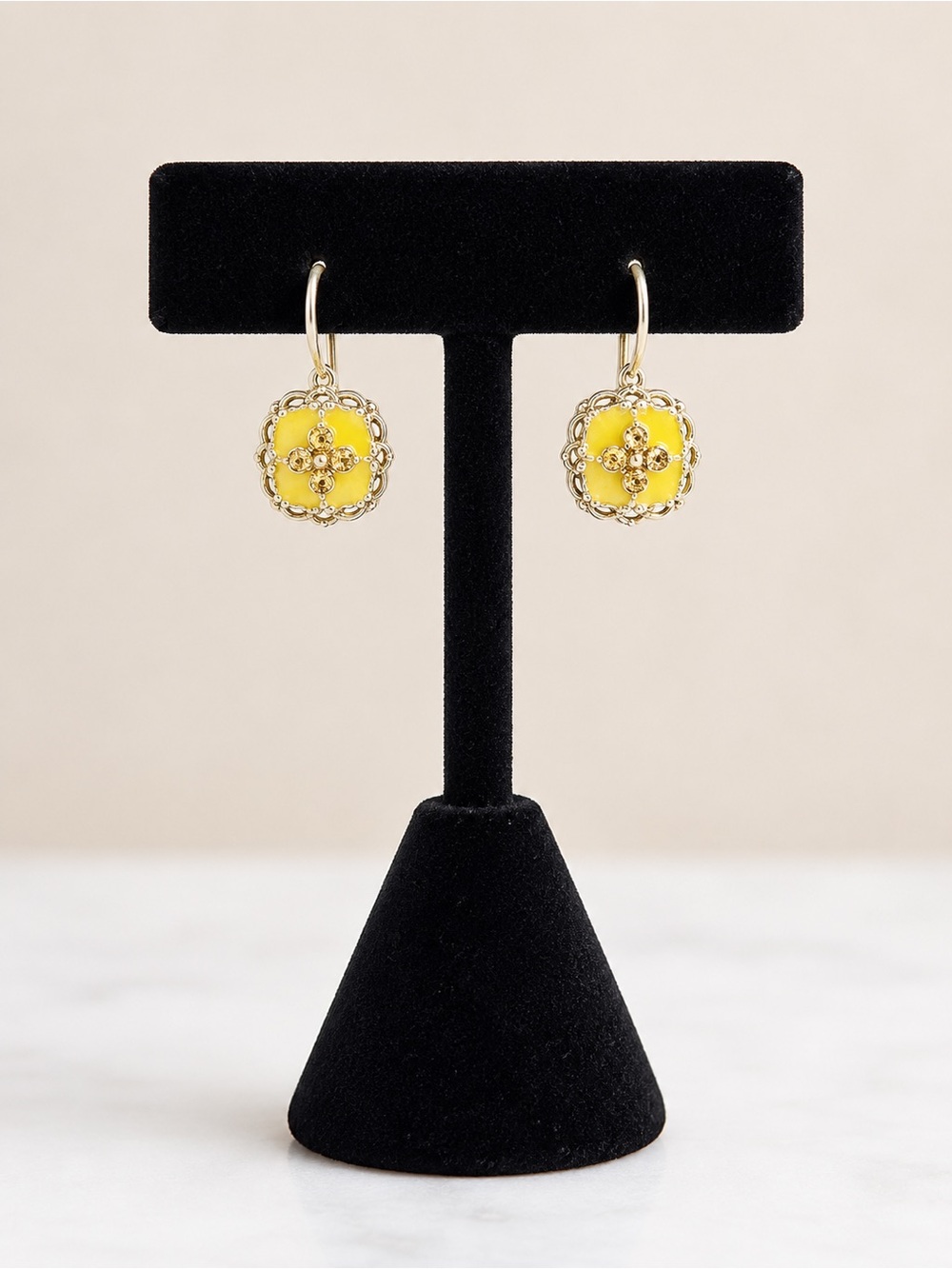 Silver and Yellow Floral Drop Earrings - Women's Jewelry